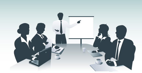 Stock photo depicting presentation taking place during a meeting.