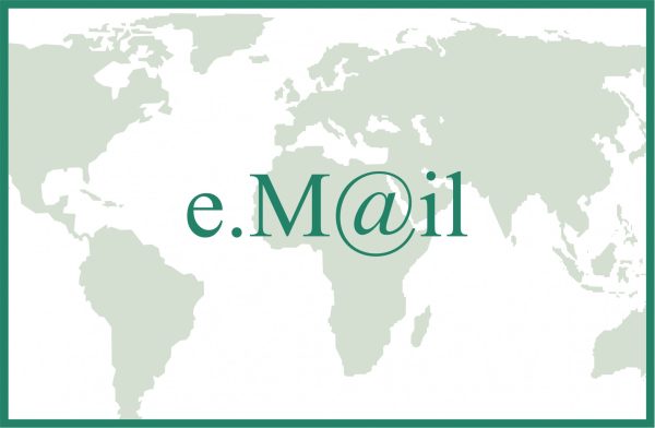 CC0 Public Domain Image by Dawn Hudson. Depicts the word e mail over a map of the globe.