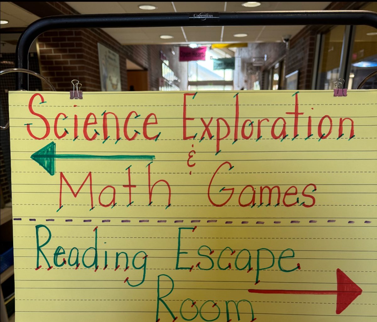 The handmade sign shows parents and students where to go on April 24th. Emmorton Elementary hosted a STEM night, which involved some soon-to-be Bel Air grads.