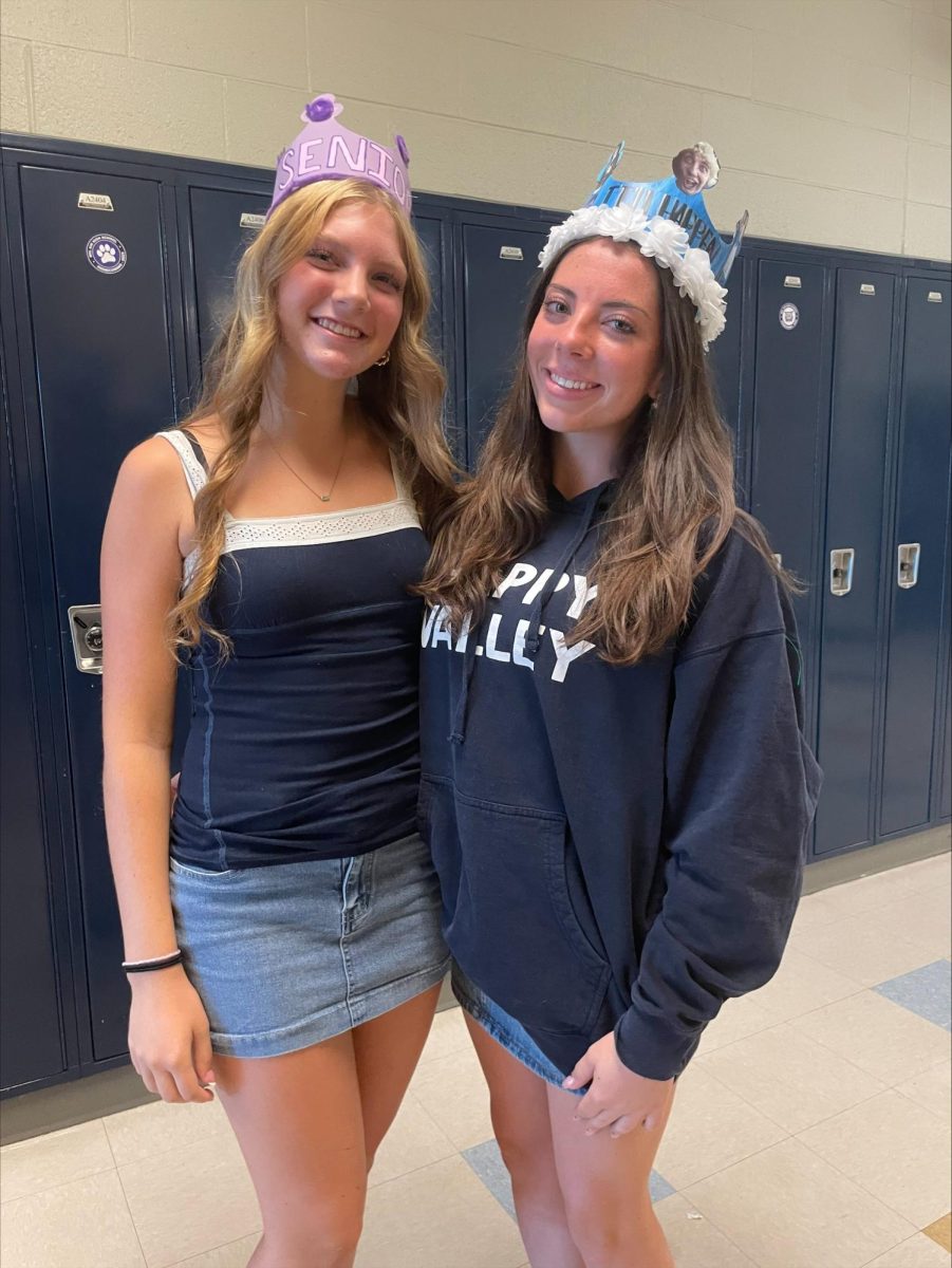 BAHS seniors Anna Donahue and Hope Loftus both made two unique crowns for homecoming week with very different inspirations behind them. Donahue, when asked how she came up with a design for her crown, said, “I was in math class, Mr. Rush asked what I would do for my crown. I said pictures of his face.” Loftus stuck with the simple but pretty colors purple and pink, using paints she had at home. 