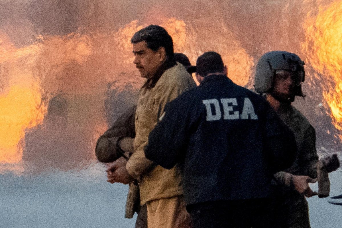 Captured Venezuelan President Nicolas Maduro is escorted, as he heads towards the Daniel Patrick Moynihan United States Courthouse in Manhattan for an initial appearance to face U.S. federal charges including narco-terrorism, conspiracy, drug trafficking, money laundering and others, at Downtown Manhattan Heliport, in New York City. REUTERS/Adam Gray