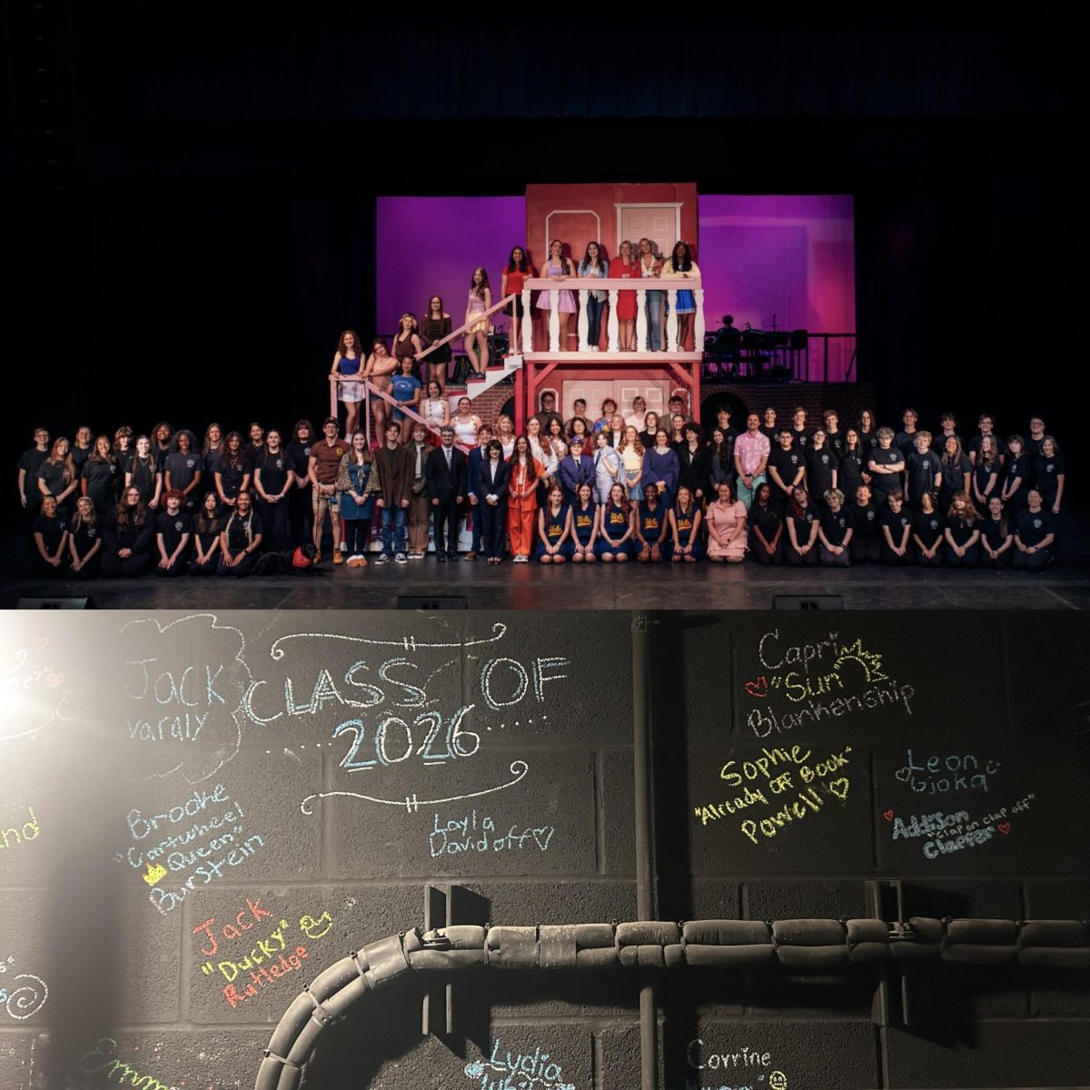 A picture of the whole Bel Air Drama Company on top, and the senior’s signature’s on the bottom
